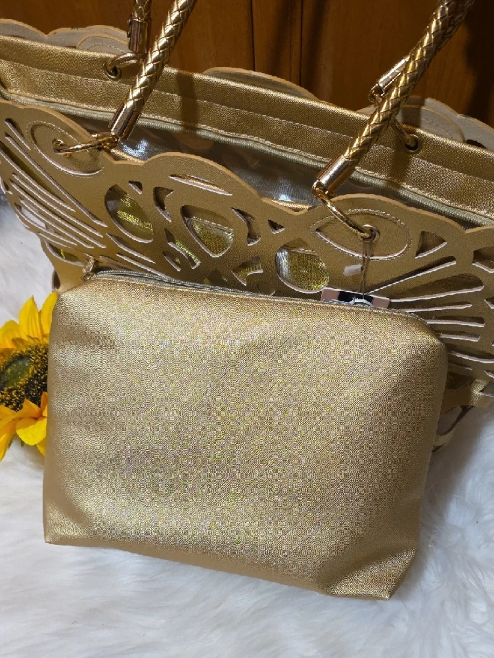Mellow World Gold Laser-Cut Tote with Braided Handles - Picture 13 of 16